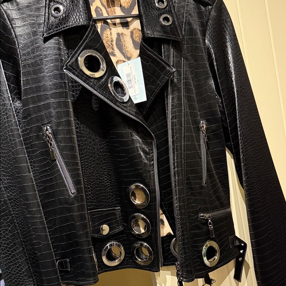 Black Croc-Embossed Leather Jacket - Picture 3 of 3